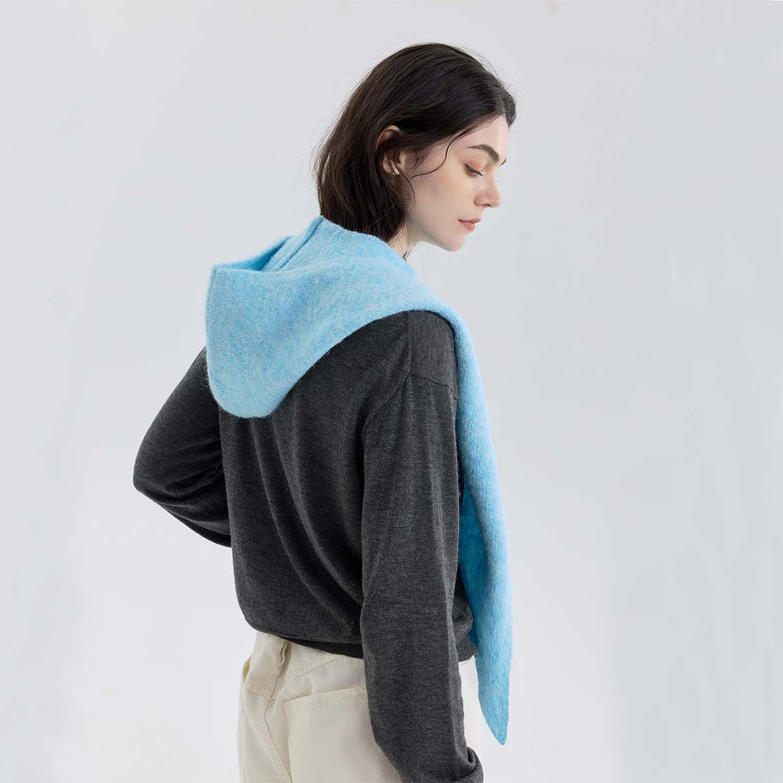 Winter Wool Blend Solid Color Hooded Scarf DP25H694