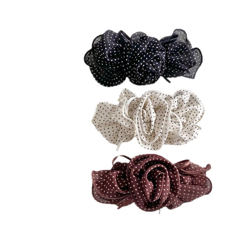 Elegant Polka Dots Rose Flower Hair Barrette 8AS6HCP511L