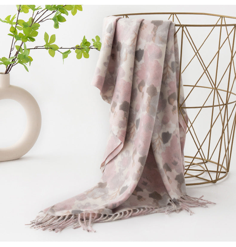 Vintage Floral Print Tassel Imitation Cashmere Scarf 6W6NSW288