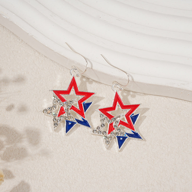 Hiphop USA Flag Love Heart Pendant Hook Earrings 8ZA6JER306L