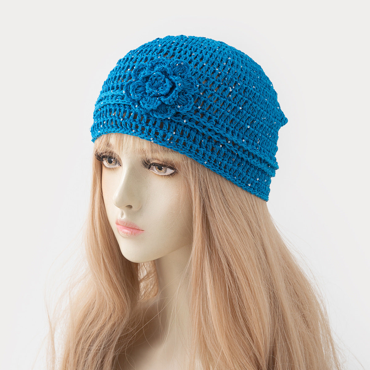 Trendy Glitter Handmade 3D Floral Beanie Hat 8BK6HAT206T
