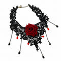 Vintage Black Lace Red Rose Choker 6W6JNC882