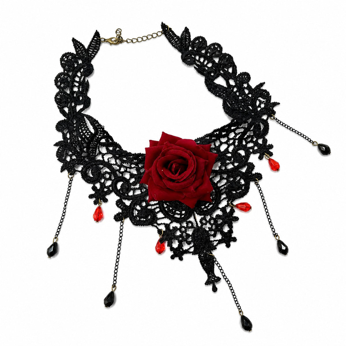 Vintage Black Lace Red Rose Choker 6W6JNC882
