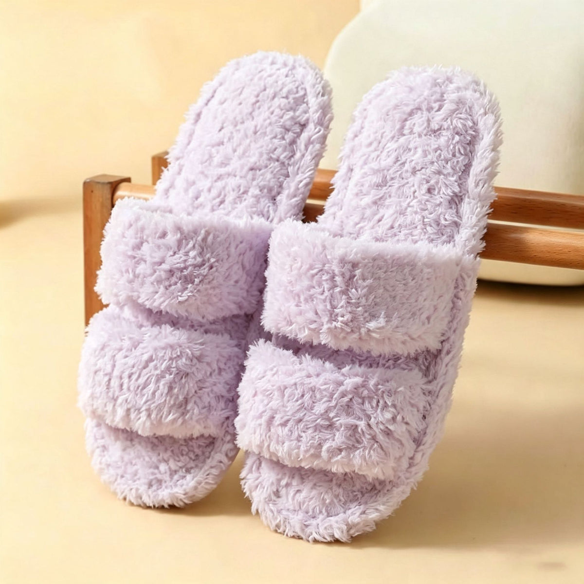 Fuzzy Plush Solid Color Open-Toe Slippers 6W8FSP235