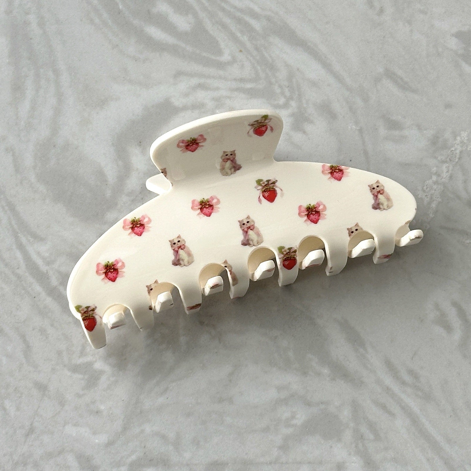 Cute Solid Color Strawberry Cat Print Hair Clip 8AS6HCP93L