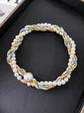 Vintage Paisley Print Pearl Chain Magnetic Scarf Necklace MK2BW6W6JNC235