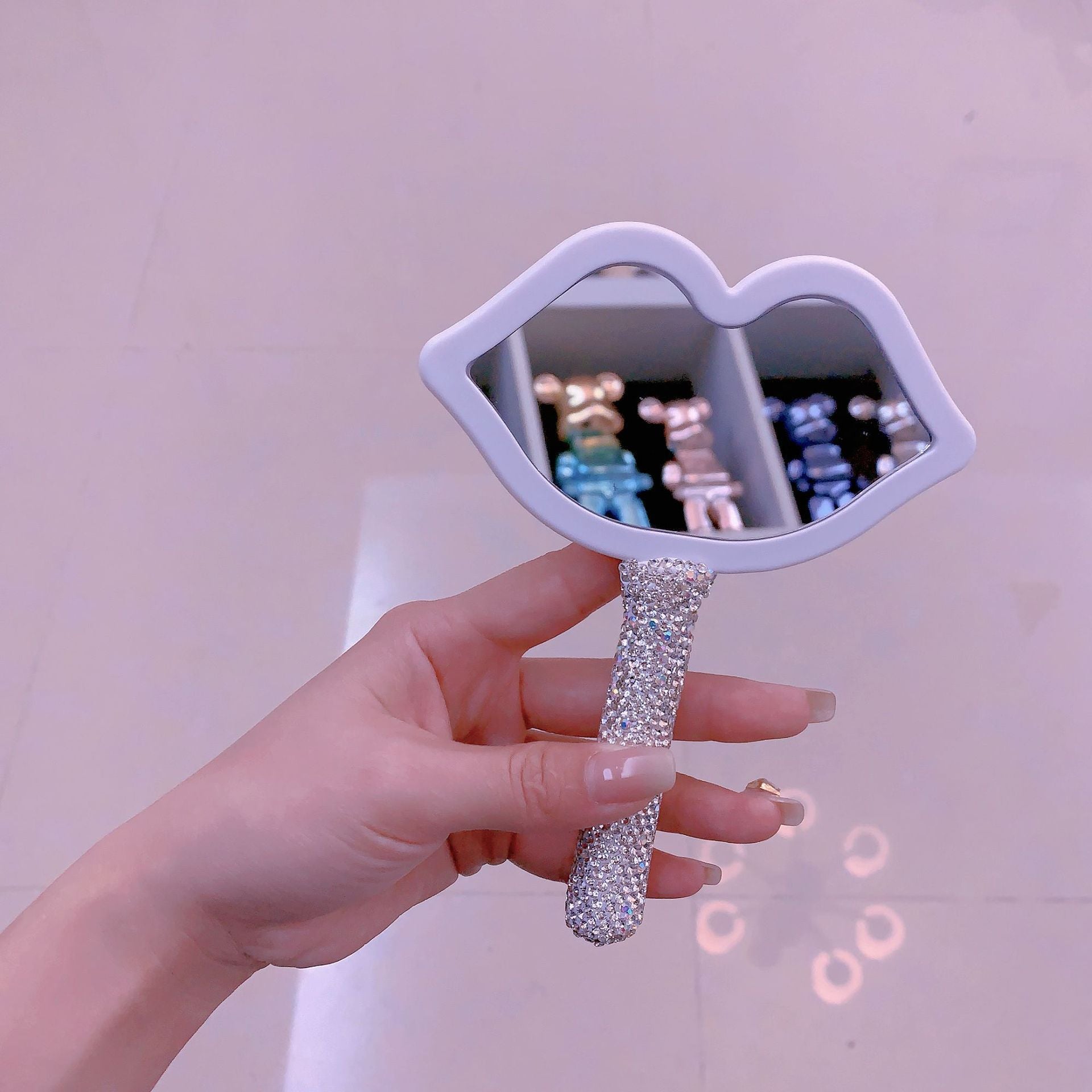 Sparkly Rhinestone Lip Shaped Handheld Mirror 6C5MR103