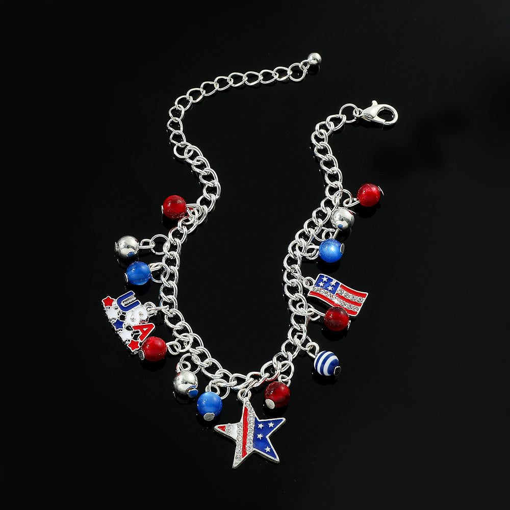 Retro USA Map Beaded Chain Bracelet 8ZA6JBR133T