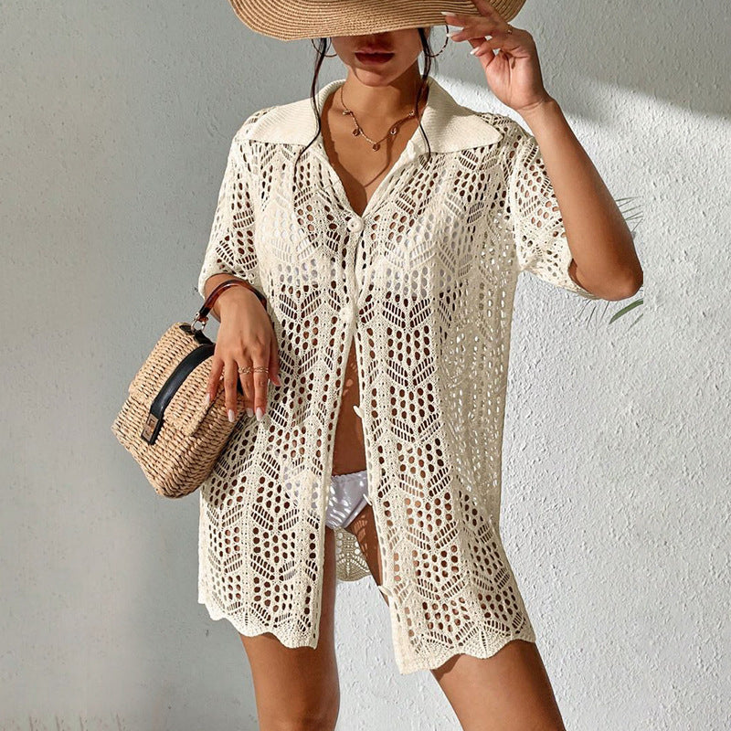 Sexy Lapel Button Down Shirt Cover Ups DP25C483