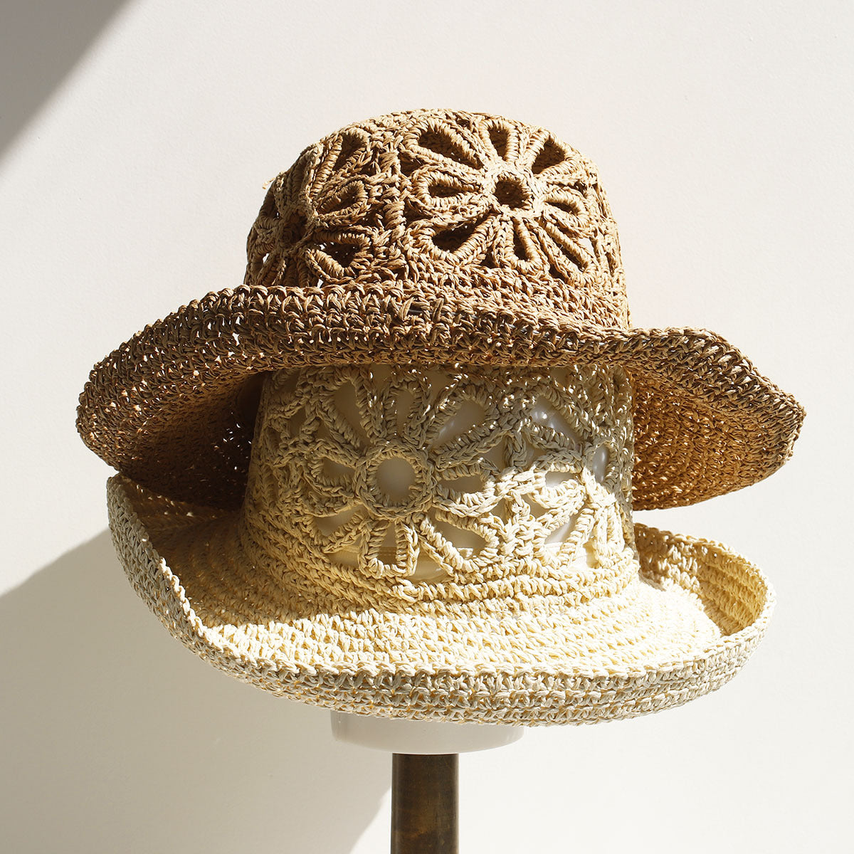 Summer Hollow Hand-Crochet Straw Bucket Hat 8BK6HAT174L