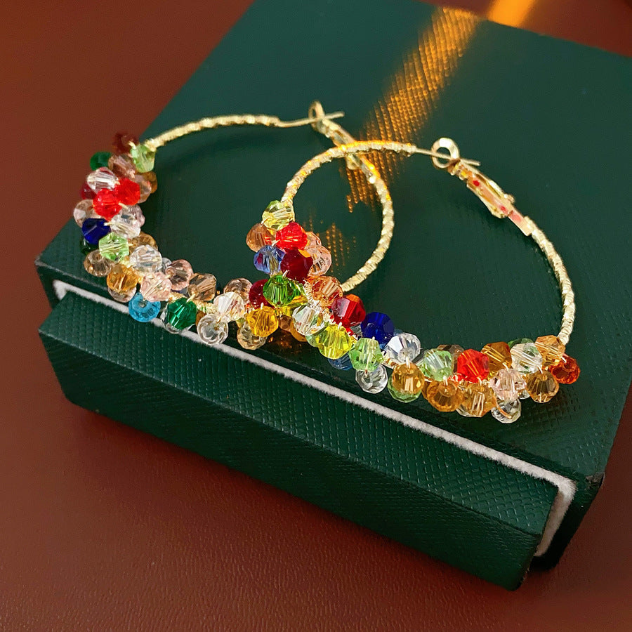 Colorful Crystal Pearl Woven Hoop Earrings 6W6JER833