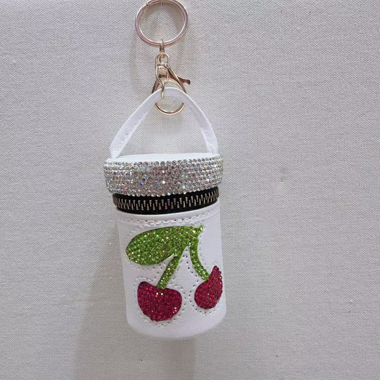 Creative Rhinestones Cherry Bucket Bag Pendant Keychain 6W10BBC625