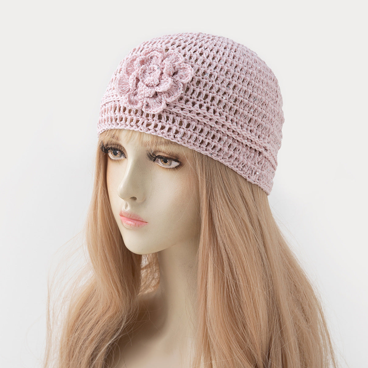 Trendy Glitter Handmade 3D Floral Beanie Hat 8BK6HAT206T