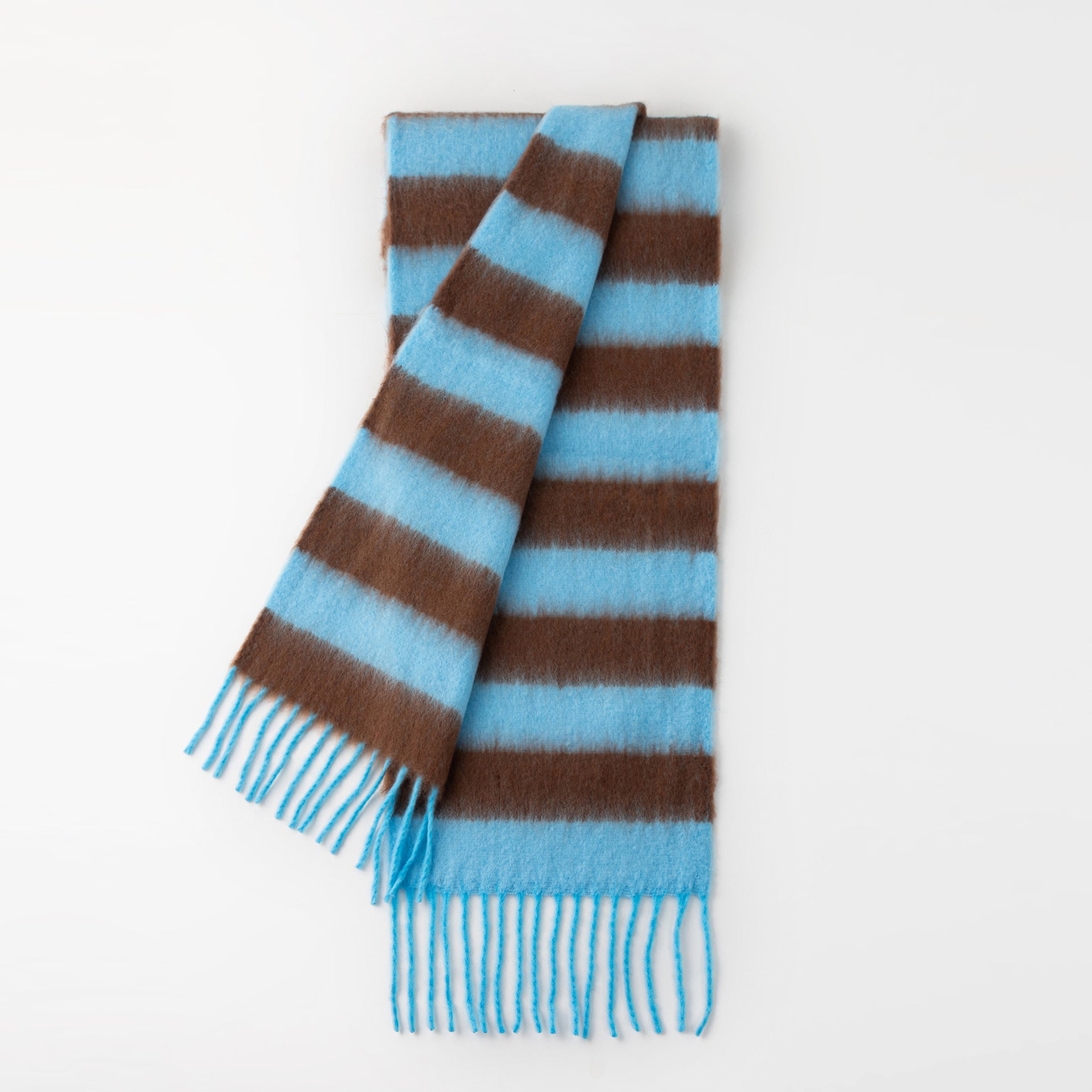 Mohair Color Block Striped Tassel Scarf 6W6NSW276