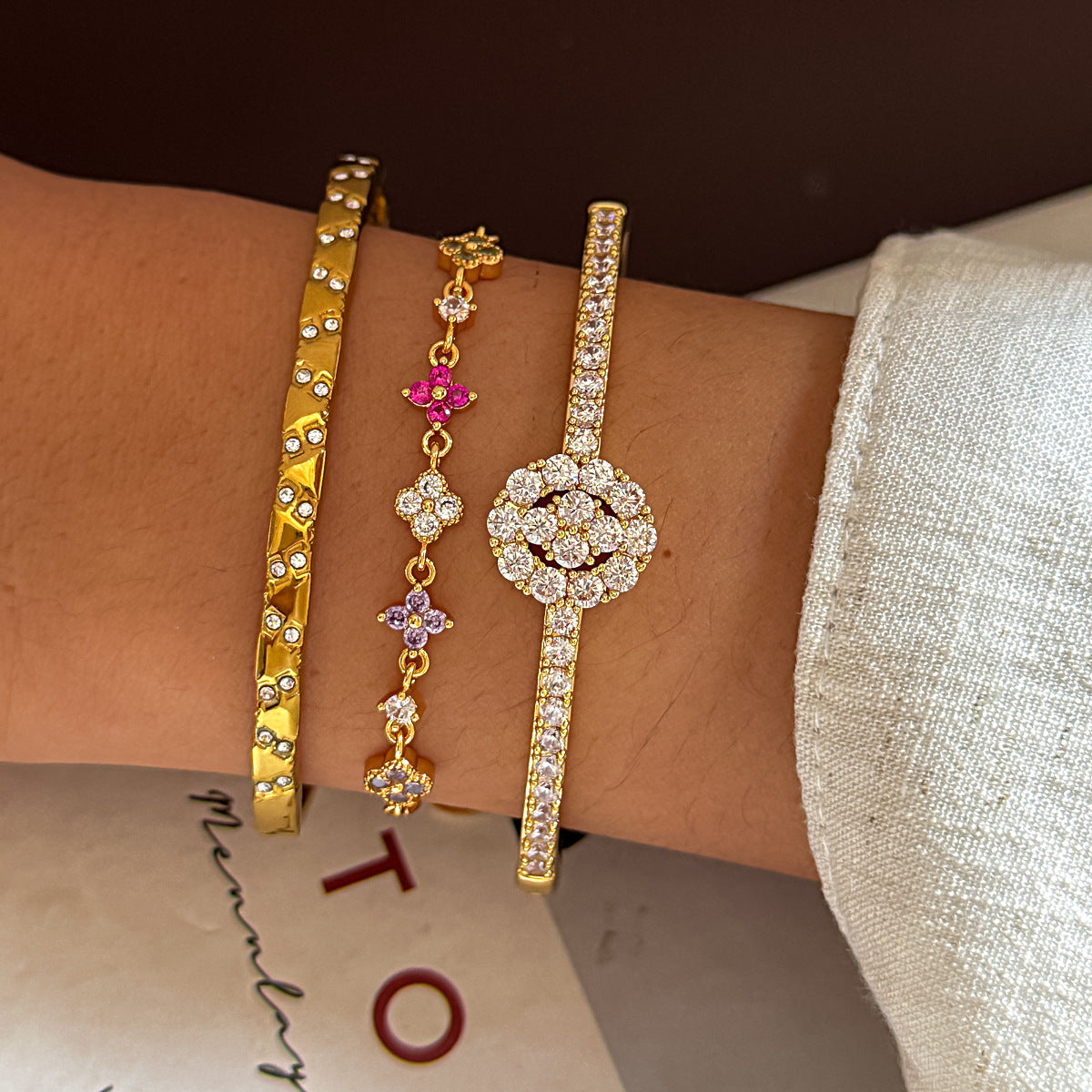 Trendy Cubic Zirconia Gold Plated Chain Bracelet 6W6JBR568