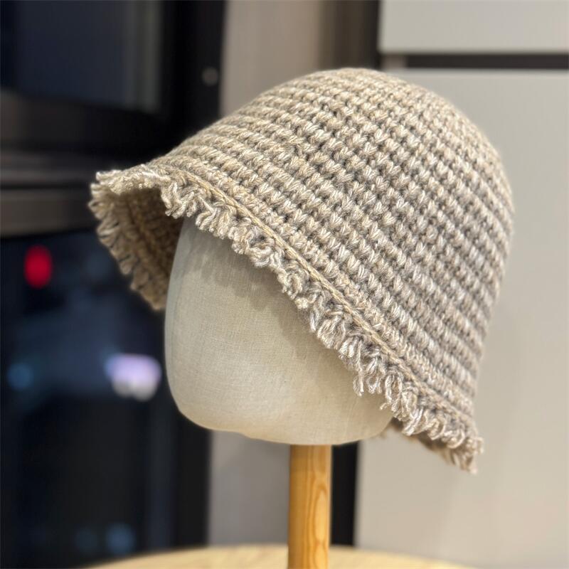 Fringe Trim Knit Bucket Hat - DippedShop Wholesale - #6195