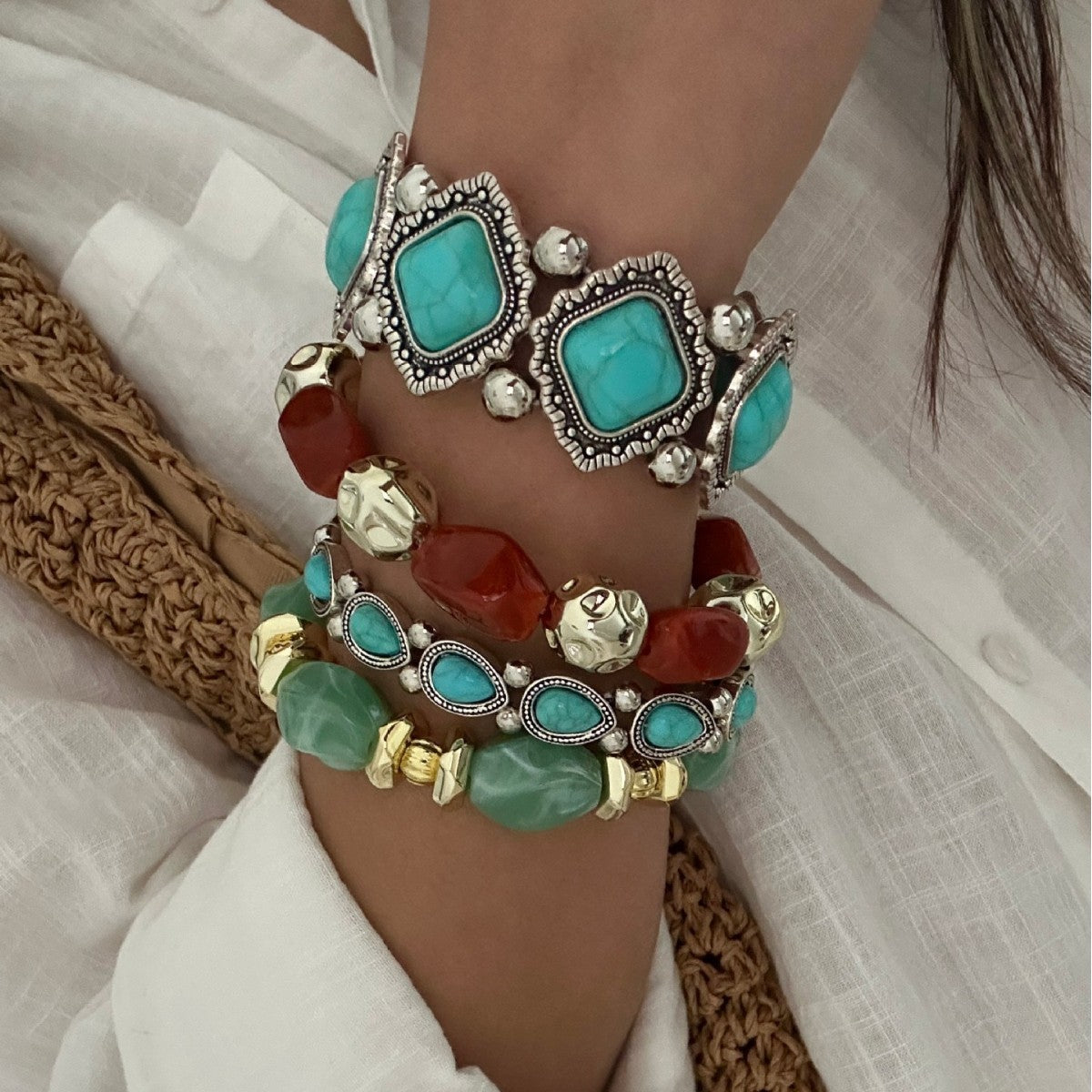 Vintage Irregular Geometric Stone Beaded Bracelet 6W6JBR511