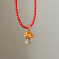 Sweet Mushroom Pendant Beaded Choker Necklace 6W6JNC449