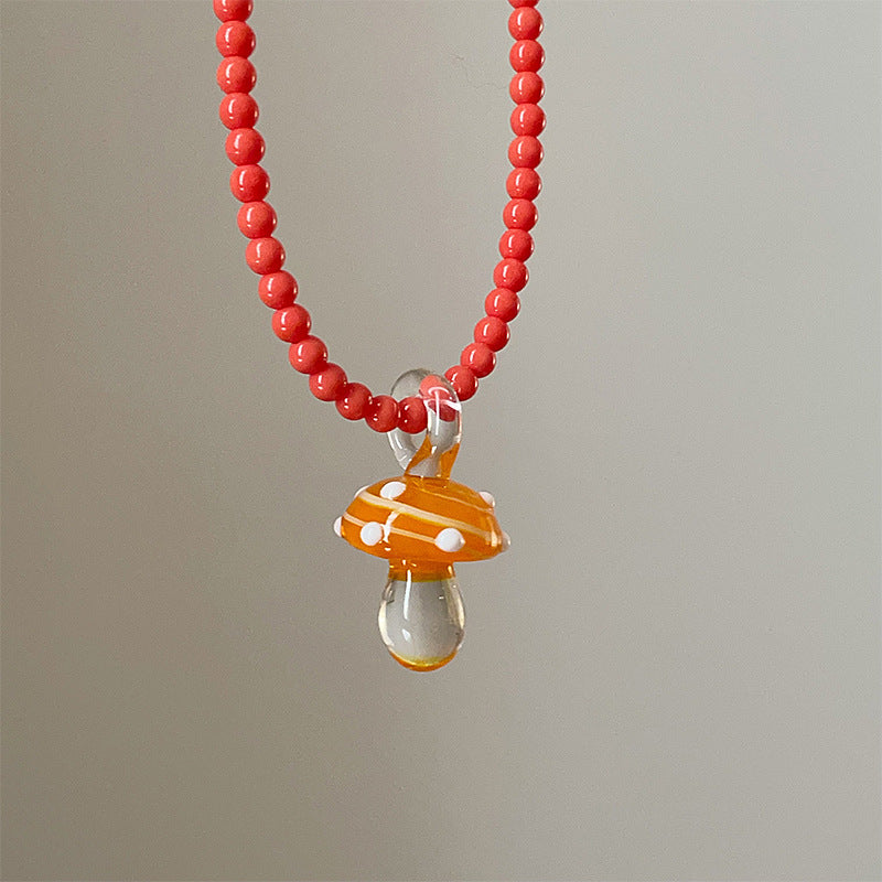 Sweet Mushroom Pendant Beaded Choker Necklace 6W6JNC449