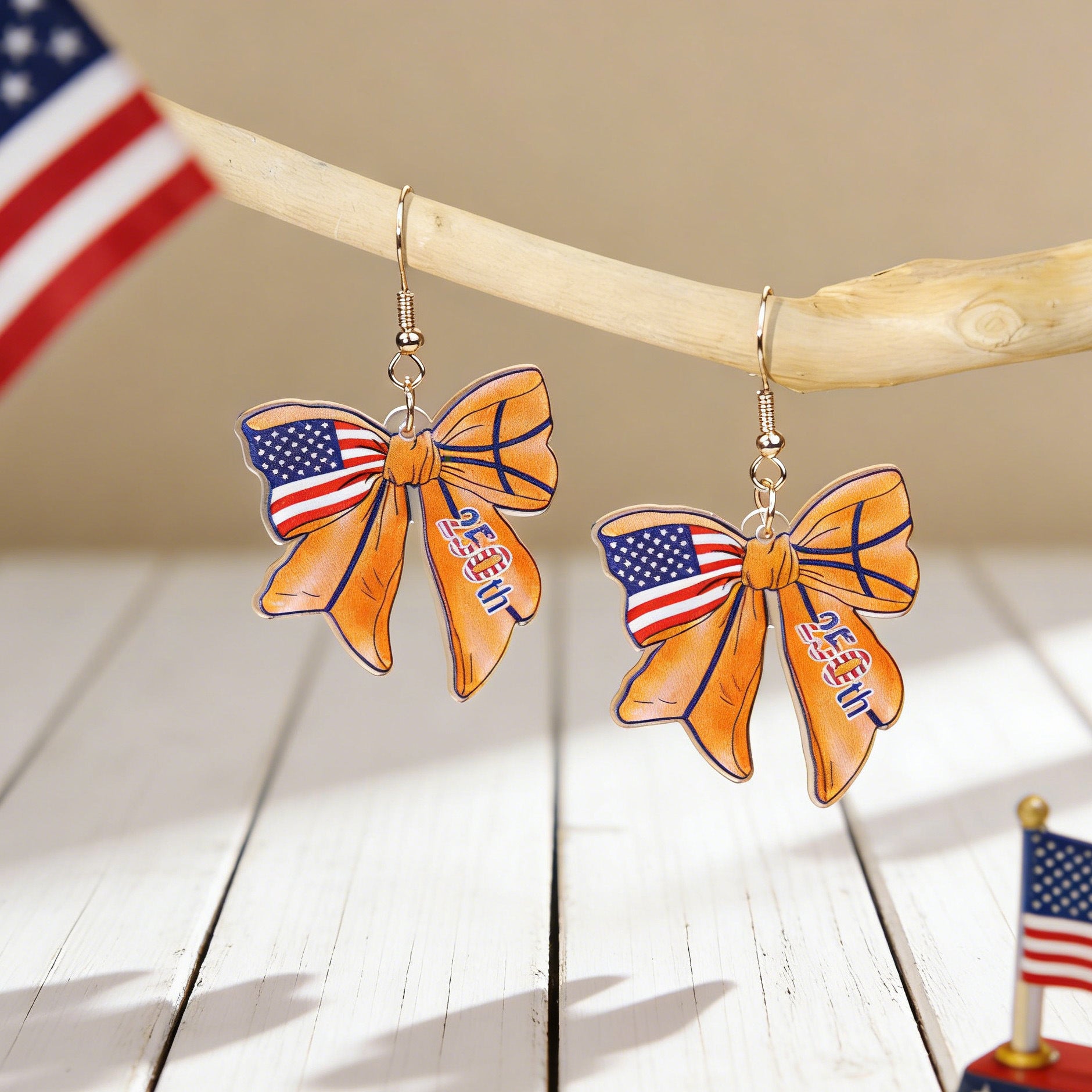 Stylish USA Flag Bowknot Pendant Hook Earring 8ZA6JER184L