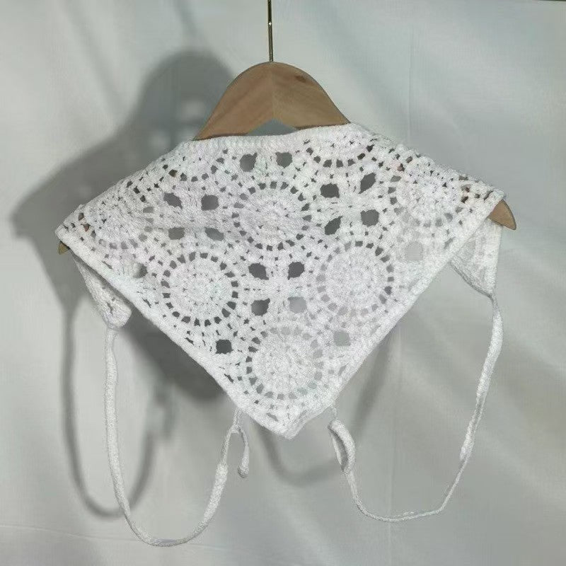 Solid Color Hollow Out Knit Triangle Headscarf MK2BK6W6HHS19
