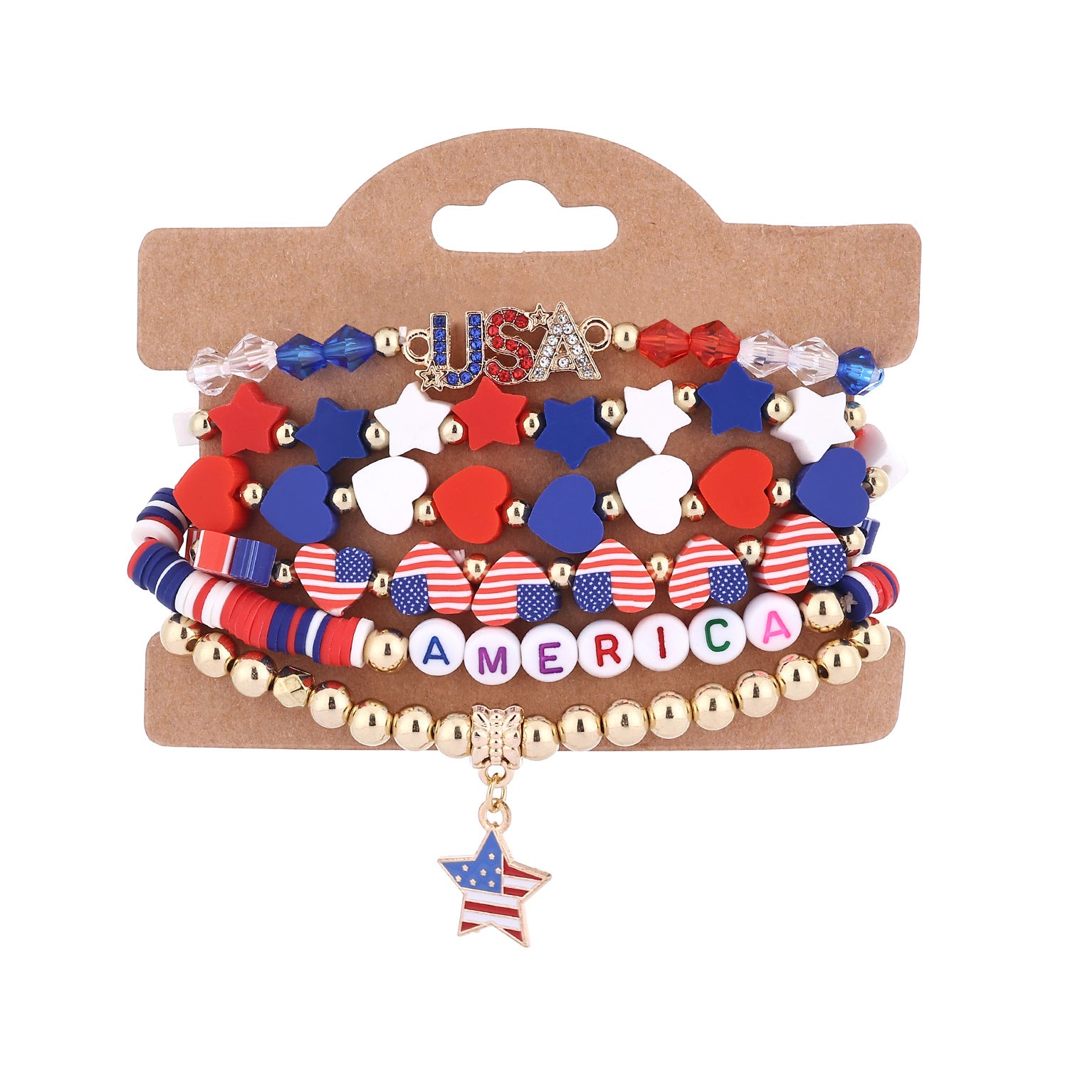 Stylish USA Flag Elastic Beaded Chain Bracelets Set 8ZA6JBR199T