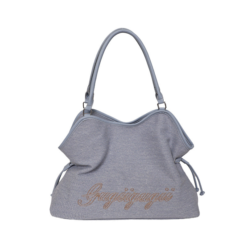 Solid Color Letters Embroideries Large Capacity Shoulder Bag 6W10BBG1358