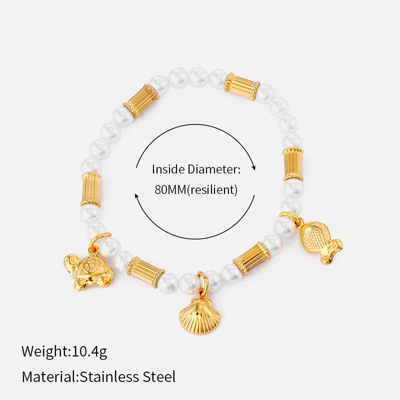 Elegant Pearl Shell Charm Beaded Chain Bracelet 6W6JBR523