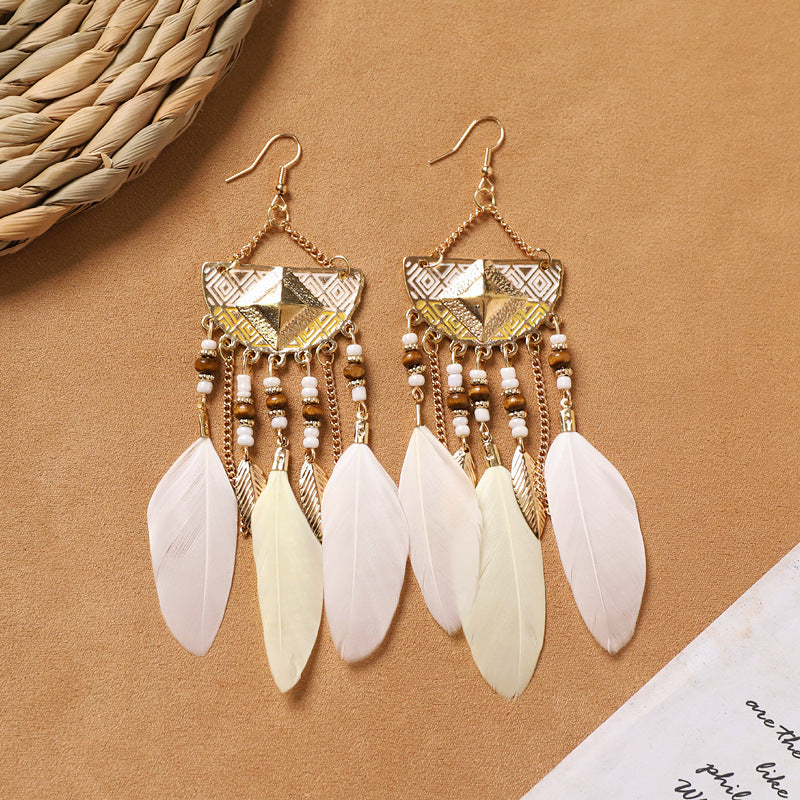 Bohemian Feather Tassel Earrings - DippedShop Wholesale - #2083
