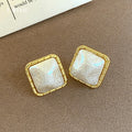 Elegant Gold Bezel Pearl Geometric Earrings 6W6JER772