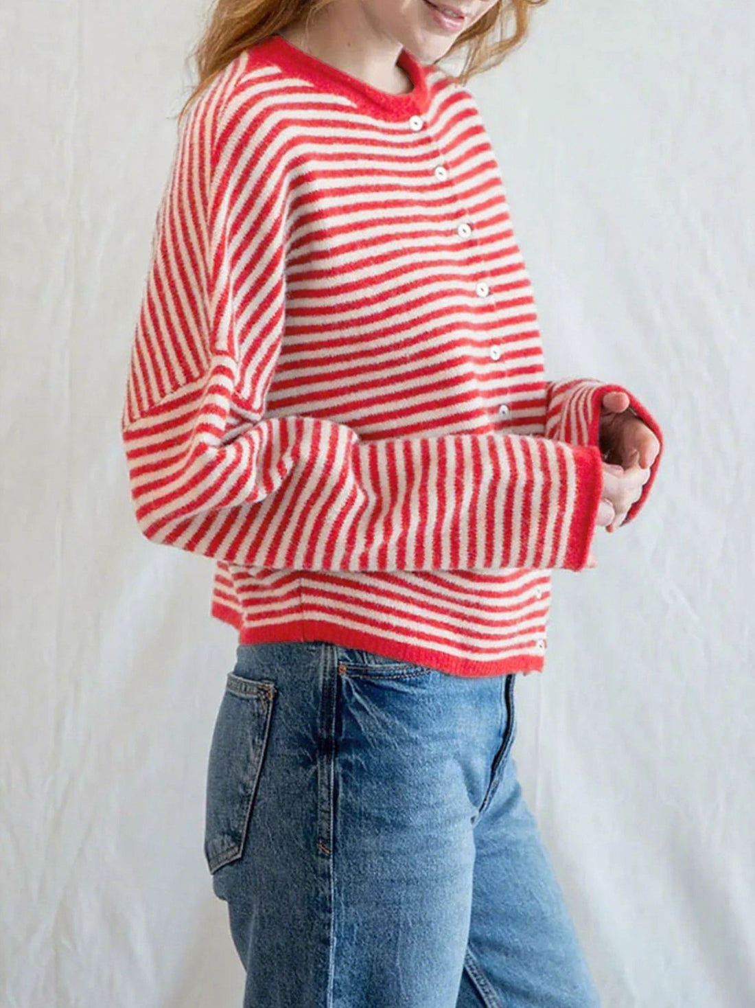 Casual Striped Round Neck Long Sleeve Cardigan DP25F544