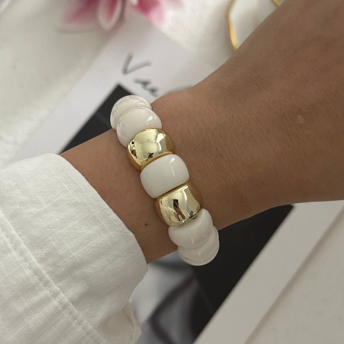 Dopamine Color Block Resin Beaded Stretch Bracelet 6W6JBR610