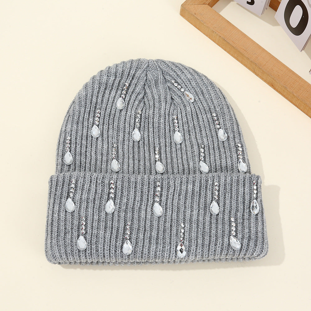 Rhinestone Cuffed Knit Beanie - DippedShop Wholesale - #1987
