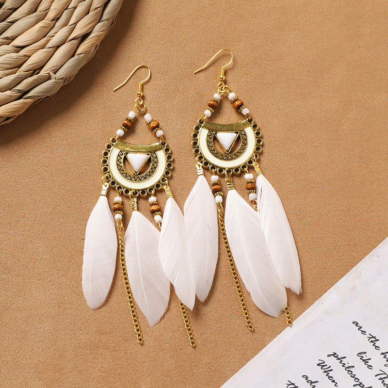 Bohemian Feather Tassel Earrings - DippedShop Wholesale - #2707