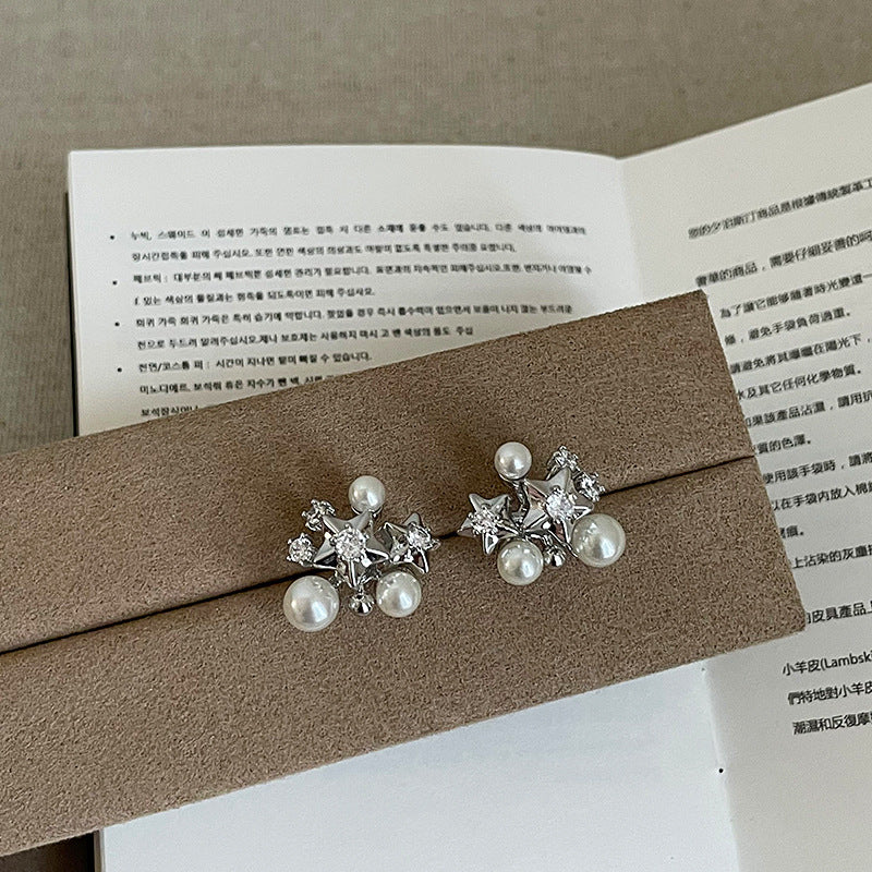 Star Pearl Rhinestone Stud Earrings - DippedShop Wholesale - #7395