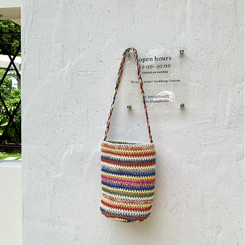 Boho-Style Multi Color Striped Woven Shoulder Bag 8CW6BBG524L