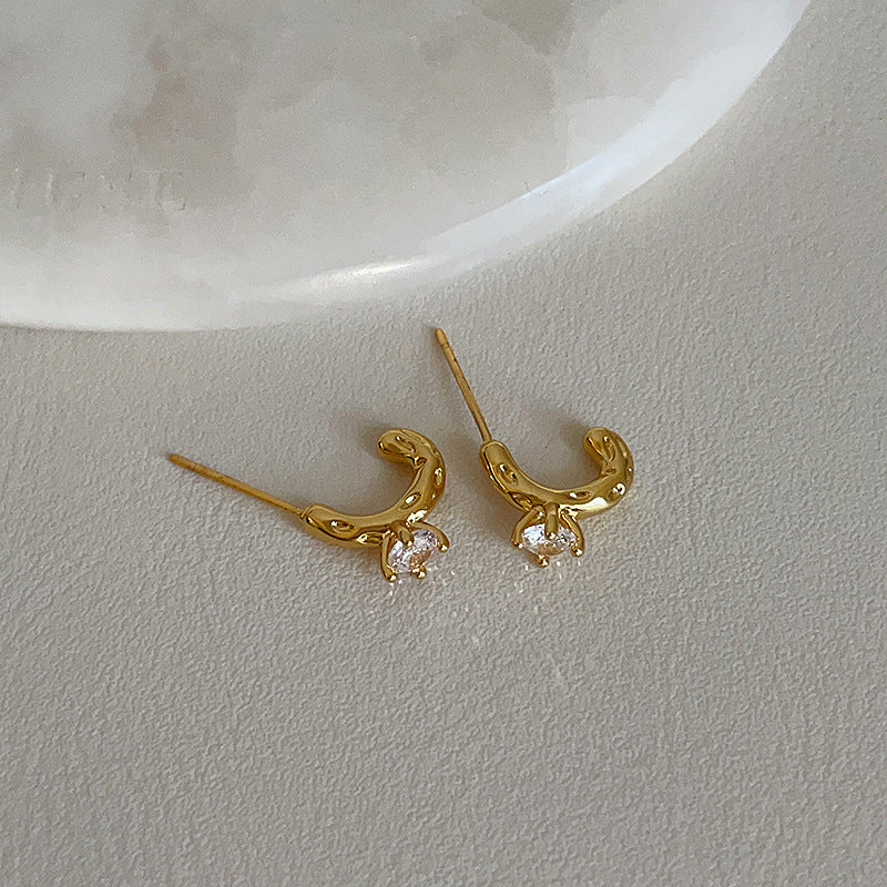 Rhinestone C-Shaped Stud Earrings - DippedShop Wholesale - #4307