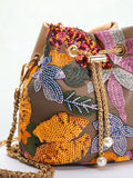 Flower Embroidery Sequin Bucket Bag - DippedShop Wholesale - #7171