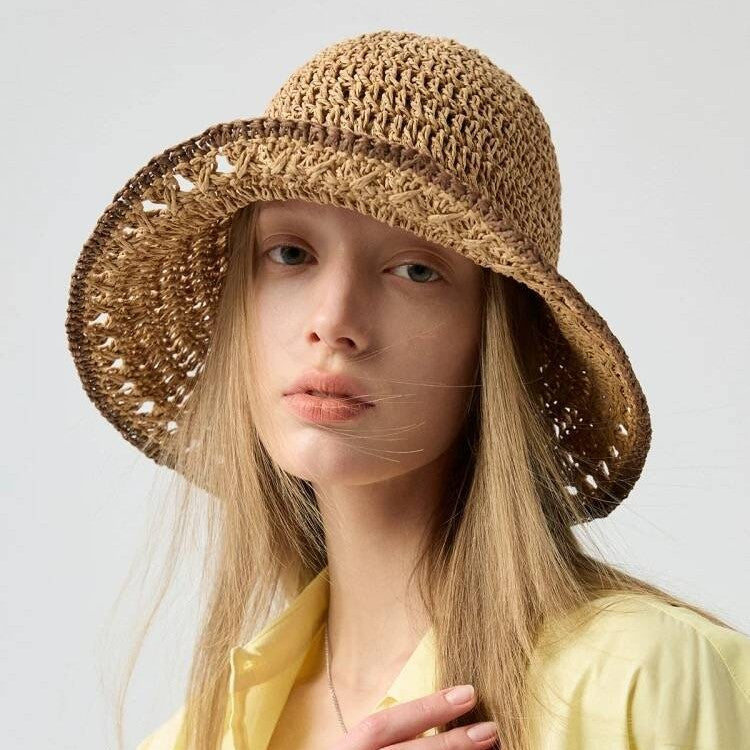 Summer Beach Wide Brim Straw Bucket Hat 8BK6HAT16