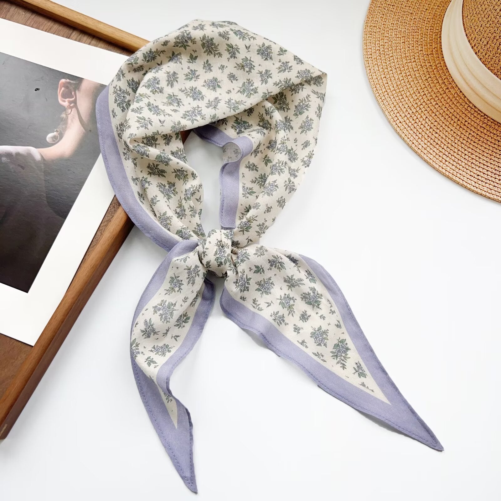Trendy Flower Print Cotton Neckerchief Head Scarf MK2BW6W6NSI12