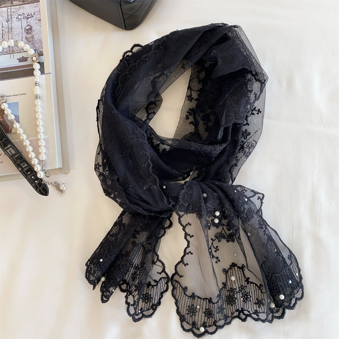 Silk Floral Lace Scarf - DippedShop Wholesale - #3907