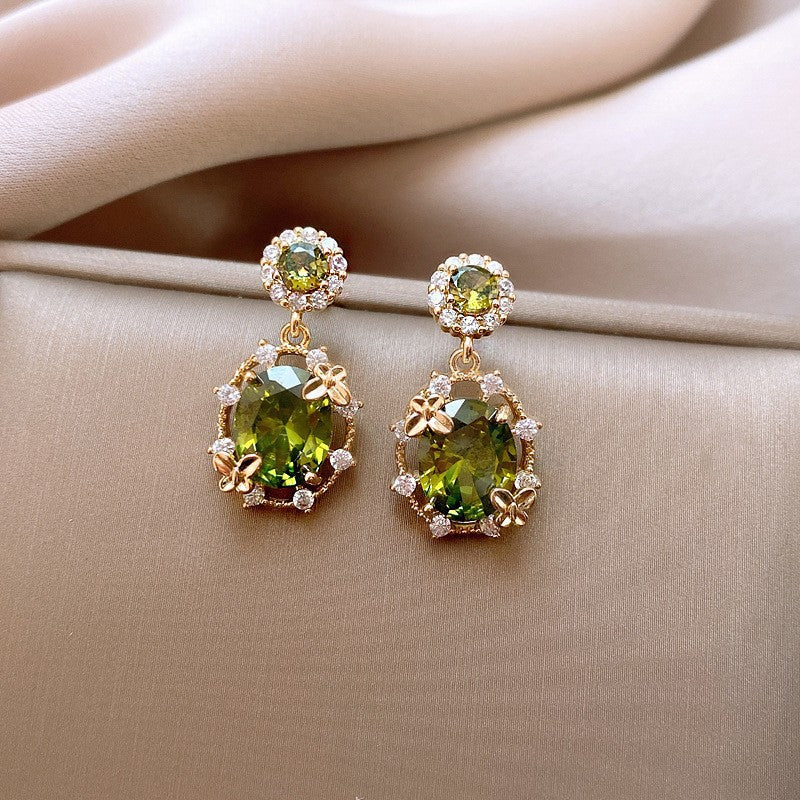 Fashion Green Cubic Zirconia Flower Stud Earrings 6W6JER752