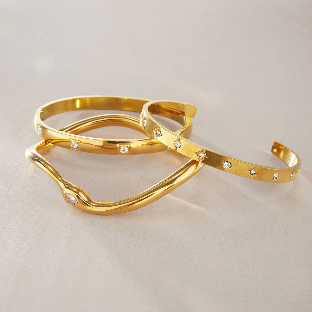 Minimalist Gold Plated Cubic Zirconia Bangle Bracelet 6W6JBR598