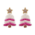 Handmade Christmas Tree Seed Bead Dangle Earrings 6W6JER689