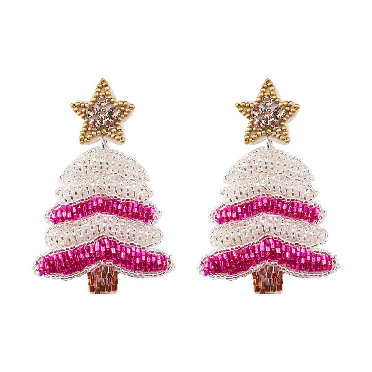Handmade Christmas Tree Seed Bead Dangle Earrings 6W6JER689