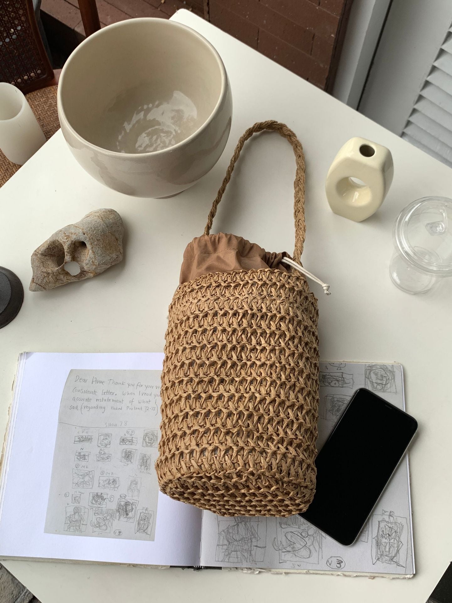 Minimalist Solid Color Hollow Straw Handbag 8CW6BBG522L