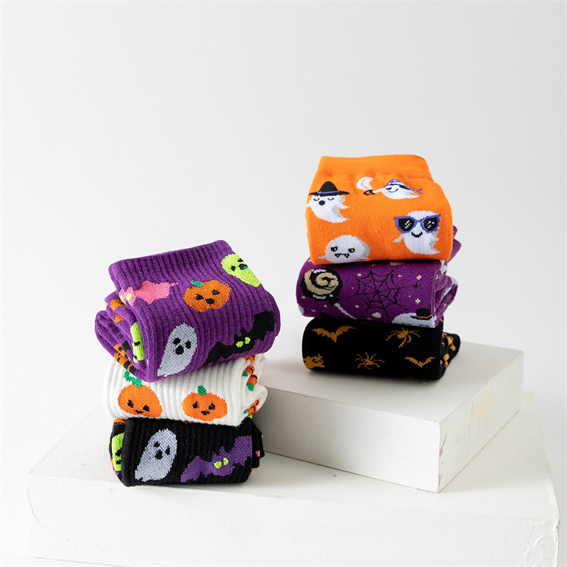 Pumpkin Ghost Print Socks - DippedShop Wholesale - #1251