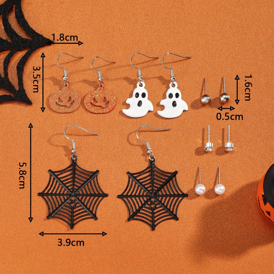 3+Spider Web Ghost Halloween Earrings DPJE2741