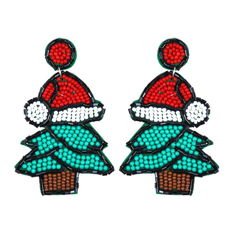 Handmade Christmas Tree Seed Bead Dangle Earrings 6W6JER689
