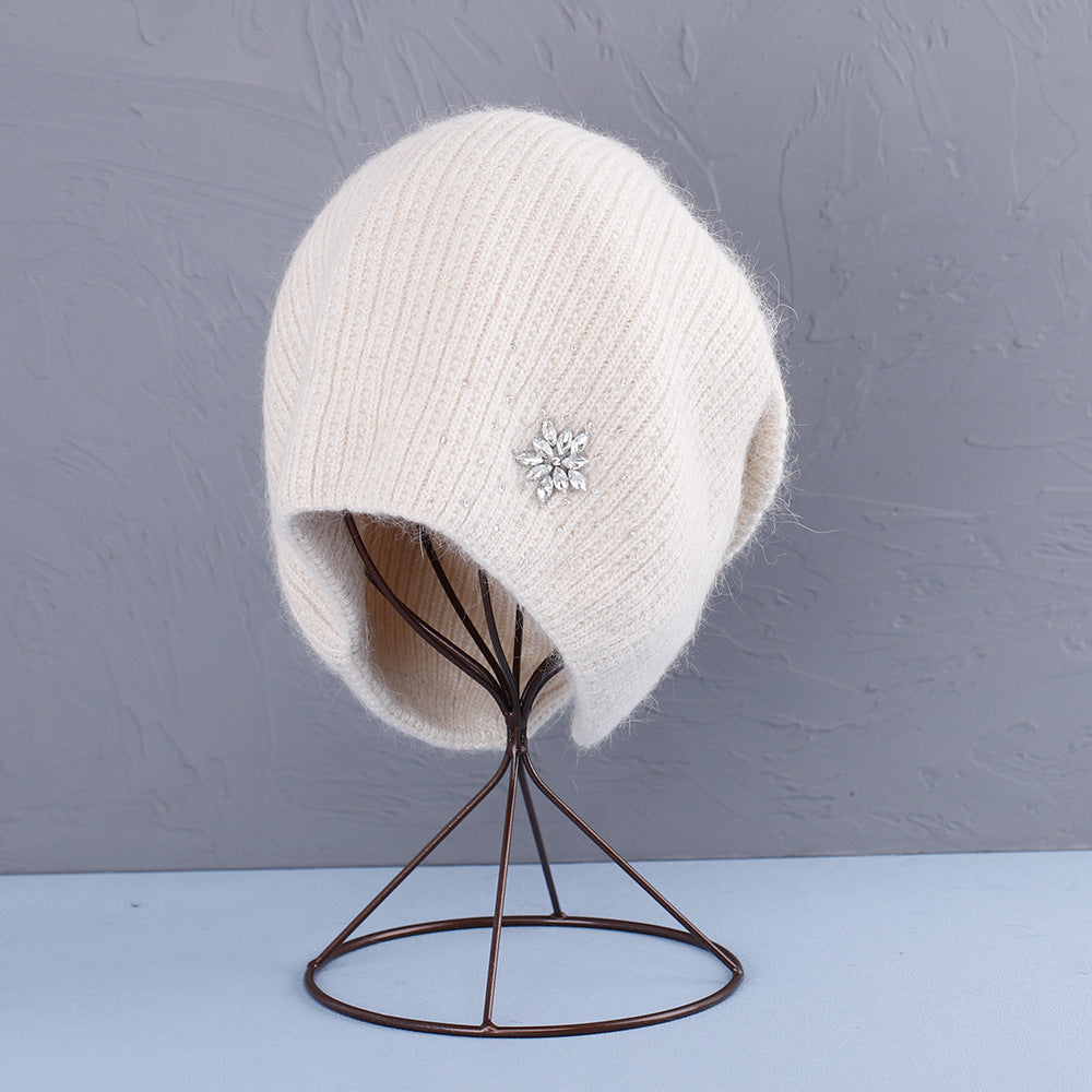 Rhinestone Solid Color Angora Knit Beanie 6W6HAT694